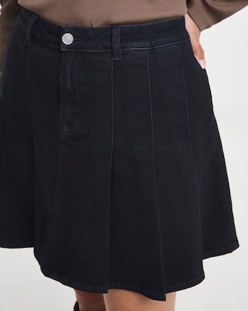 Indigo Pleated Denim Mini Skirt