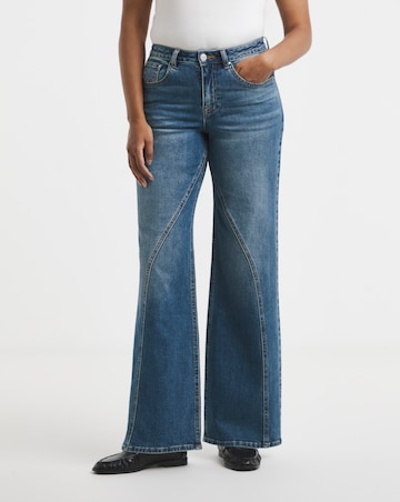 Mid Blue Seamed Wide Leg Jeans