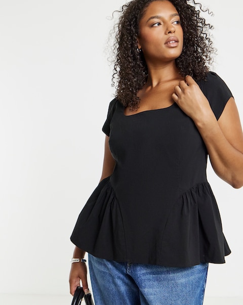 Simply Be Black Peplum Seam Detail Stretch Top