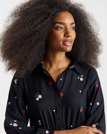 Black Embroidered Shirt Dress