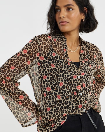 Simply Be Heart Leopard Crinkle Georgette Blouse