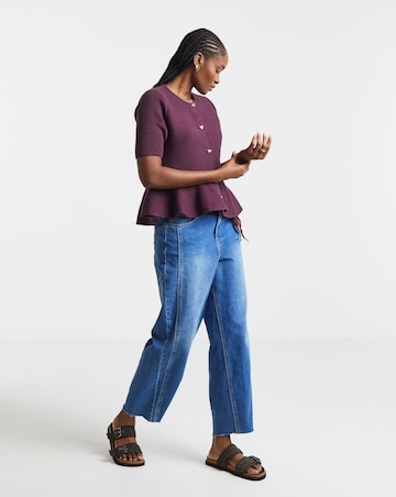 Plum Short Sleeve Peplum Cardigan