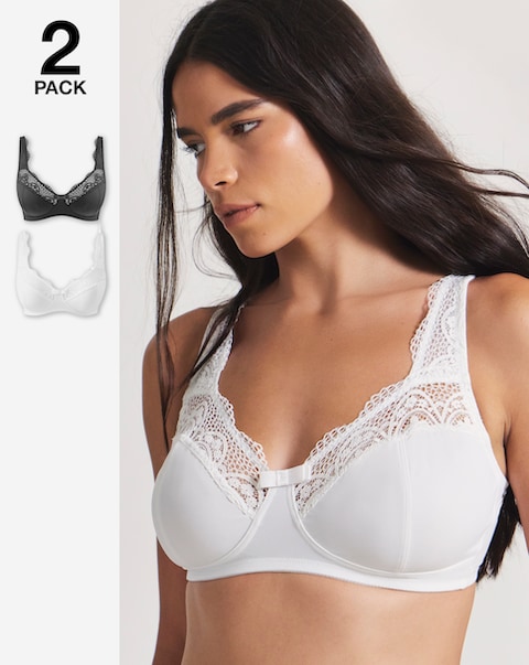 Pretty Secrets (2 Pack) Lottie Lace Non Wired Bras (B-F) White/Black
