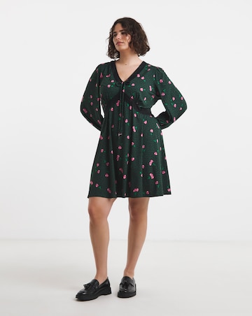 Simply Be Leopard And Cherry Print Lace Trim Supersoft Skater Dress