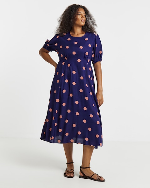 Simply Be Spot Printed Short Sleeve Viscose Midi Dress
