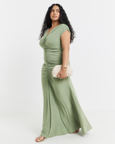 Sage Ruched Front Maxi Bridesmaid Dress