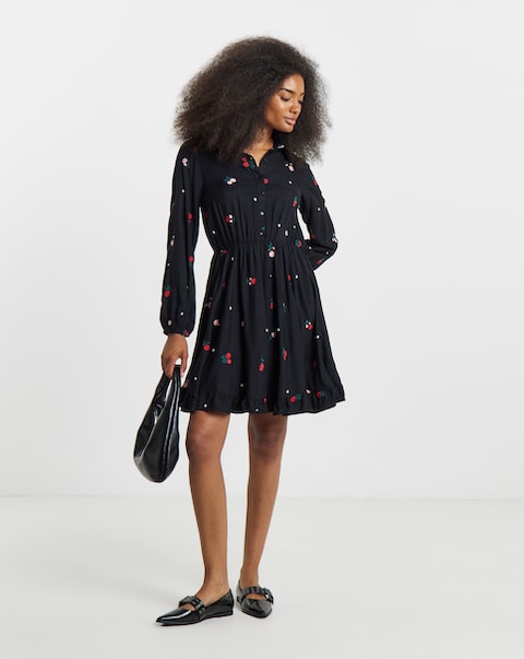 Black Embroidered Shirt Dress