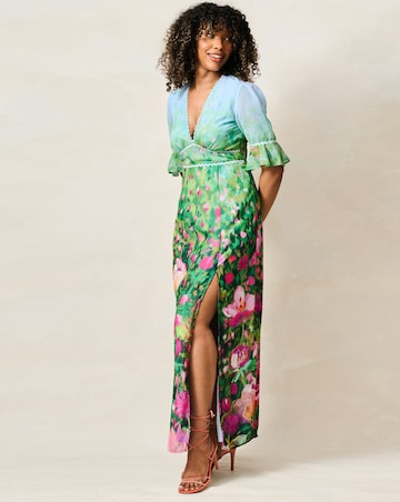 Hope & Ivy Solenne Maxi Placement Print Dress