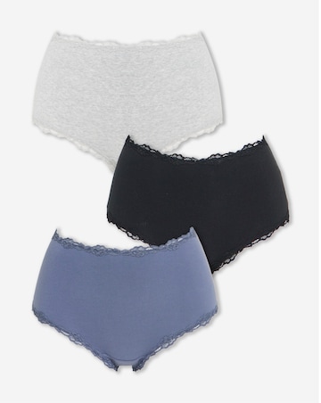 Pretty Secrets (3 Pack) Cotton Lace Trim Brief Knickers