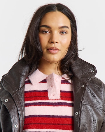 Pink Stripe Collared Rugby Jumper
