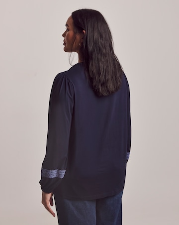 Julipa Navy Lace Trim Jersey Blouse