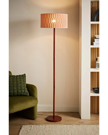 ValueLights Heather Dark Wood Floor Lamp with Orange Bamboo Shade