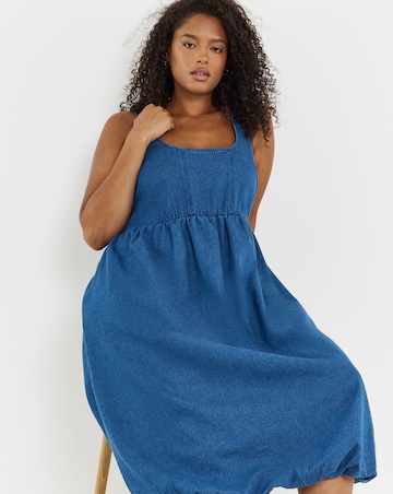 Mid Blue Denim Bubble Hem Midaxi Dress