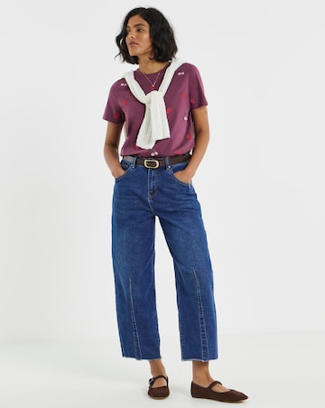 Simply Be Fruit Cross Stitch All Over Embroidery T-Shirt
