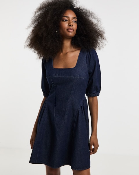 Indigo Denim Corset Mini Dress