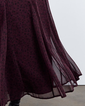 Simply Be Burgundy Floral Chiffon Godet Midi Skirt