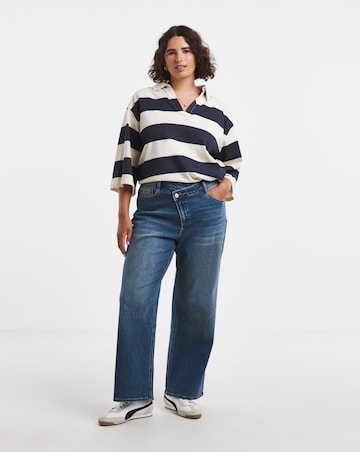 Mid Blue Crossover Straight Leg Jeans