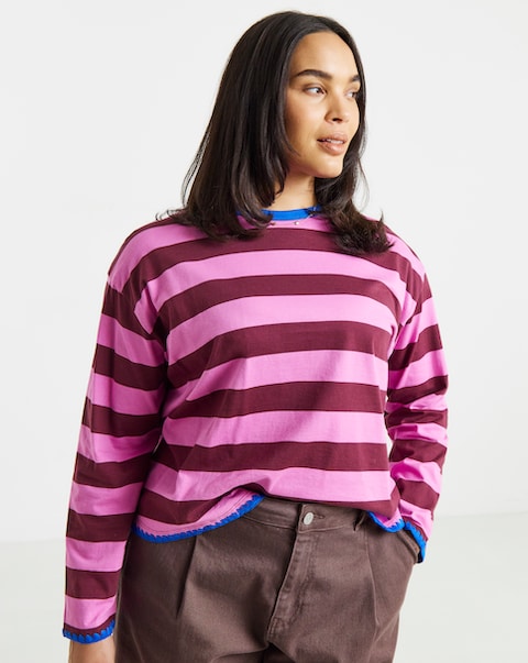 Simply Be Striped Whipstitch Long Sleeve T-Shirt