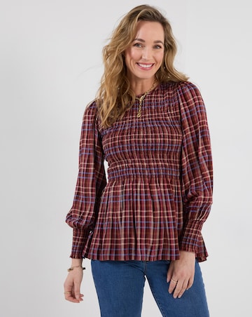 Joe Browns Matilda Checked Blouse With Sheered Body And Balloon Sleeve