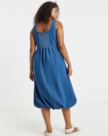 Mid Blue Denim Bubble Hem Midaxi Dress