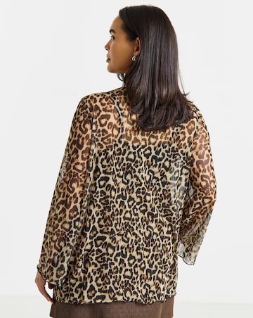 Simply Be Animal Printed Mesh Long Sleeve Asymmetrical Longline Top