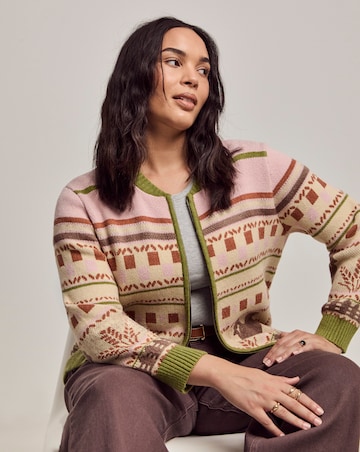 Julipa Motif Knitted Zip Up Cardigan