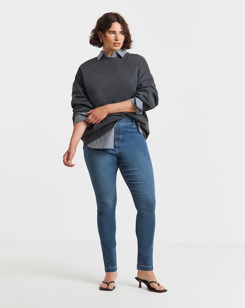 Mid Wash Stretch Skinny Pull On Jeggings