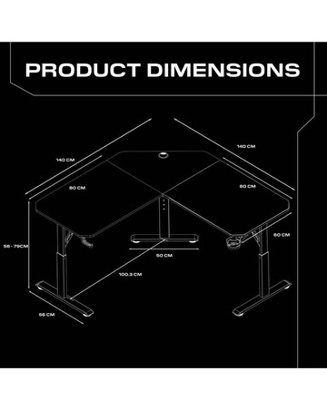 X Rocker Cougar 140cm Height Adjustable Corner Gaming Desk with Mousepad - Black