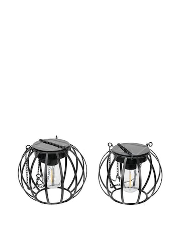 ValueLights 2 Pack Solar Powered Outdoor Black Metal Ball Garden Lantern Lights