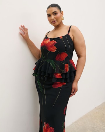 Pretty Lavish Rosie Peplum Ruffle Poppy Placement Maxi Dress