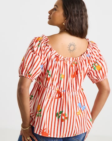 Red Stripe Puff Sleeve Top