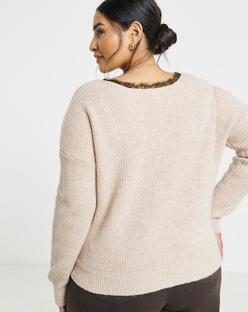 V-Neck Lace Trim Jumper
