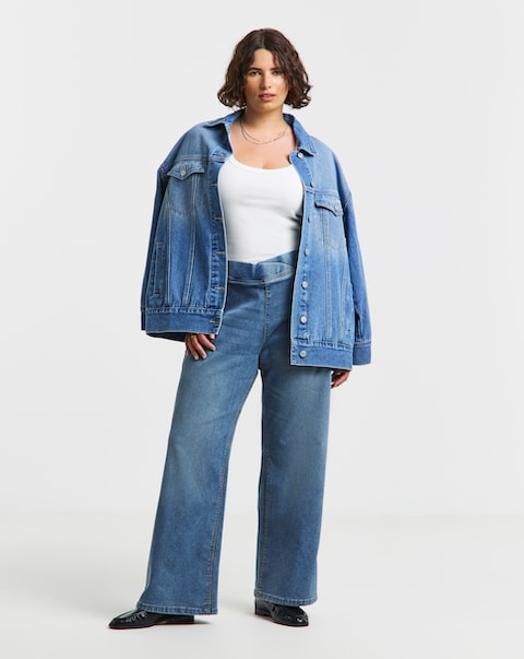 Mid Blue Stretch Wide Leg Weekender Jeggings