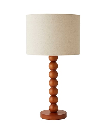 ValueLights Wyatt Wood Bobble Table Lamp with Linen Shade