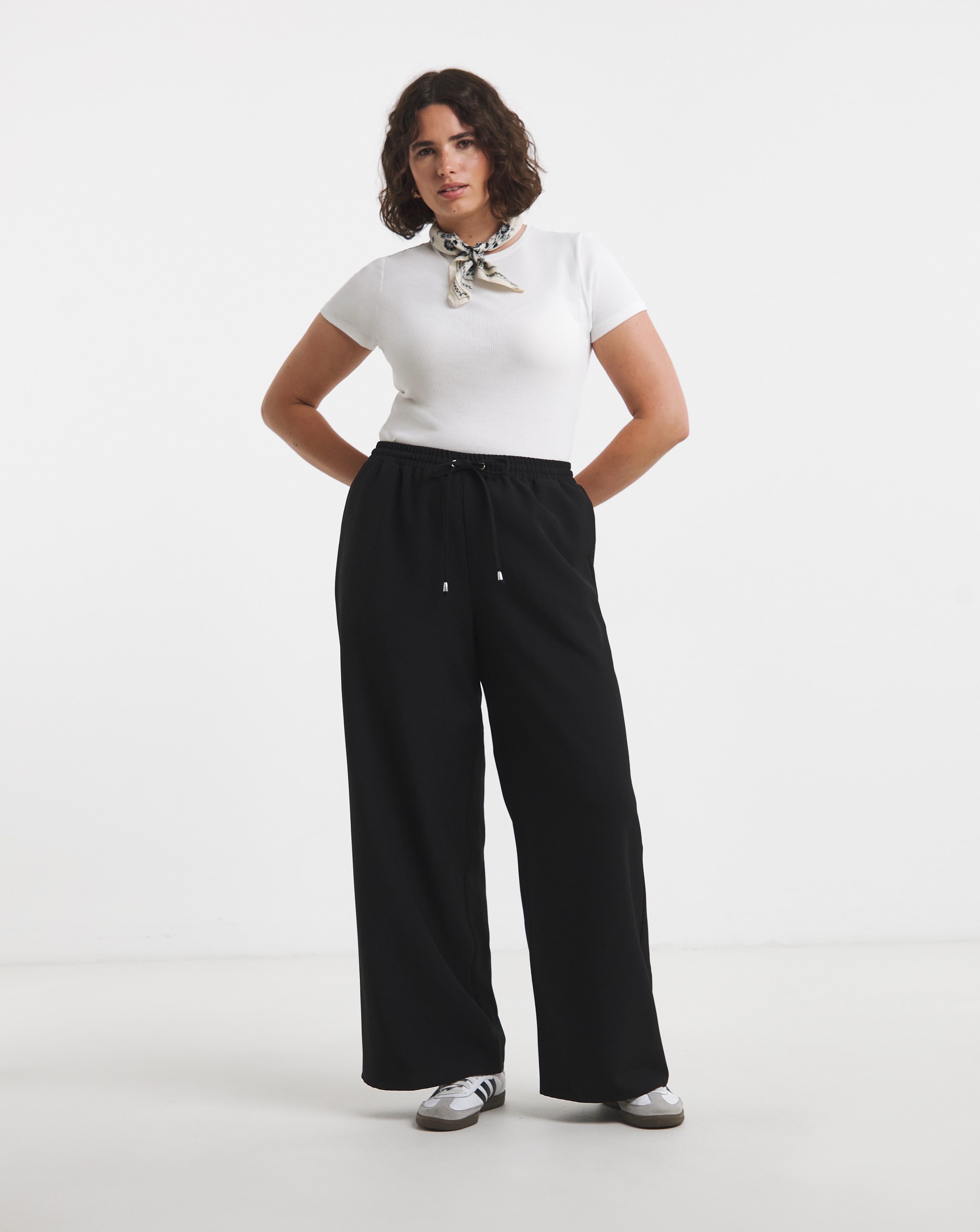 Black Drawcord Waist Relaxed Wide Leg Trousers | Simply Be