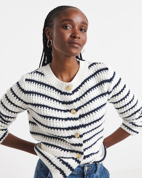 Simply Be Stripe Crew Neck Cardigan
