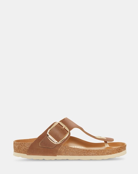 Birkenstock Gizeh Cognac Oiled Leather Big Buckle Sandals - Standard Fit (D)