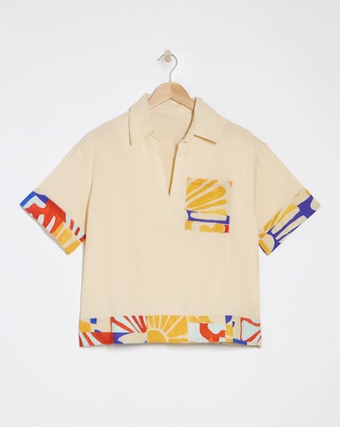 Native Youth Floral Placement Print Linen Blend Shirt