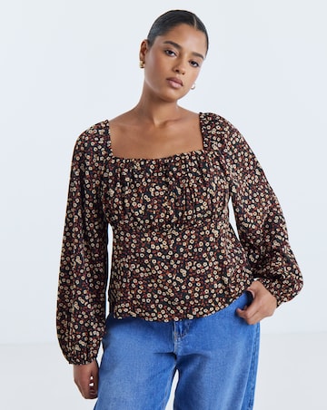 Simply Be Ditsy Floral Blouson Sleeve Blouse