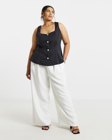 Simply Be Black Heart Button Through Jersey Waistcoat