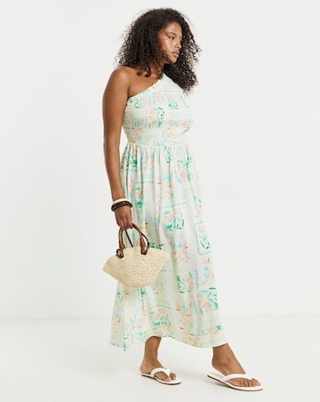 Native Youth Shirred One Shoulder Midaxi Dress