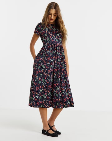 Simply Be Black Printed Jerseyt Midi Dress With Pockets