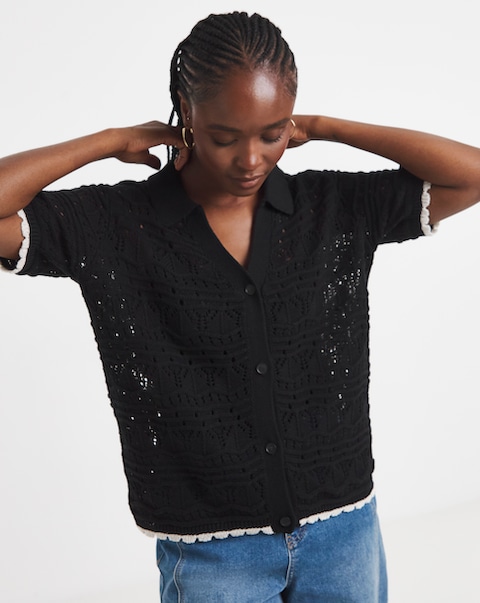 Simply Be Pointelle Collared Knit Top