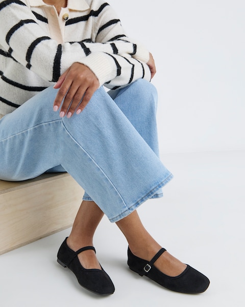 Sophia Mary Jane Flat Shoes - Wide Fit (E)