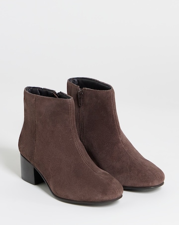 Chiba Suede Low Block Heel Ankle Boots - Wide Fit (E)