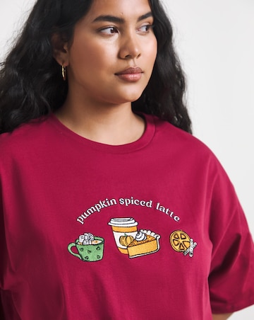 Simply Be Burgundy Autumn Embroidery T-Shirt