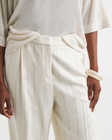 Pinstripe Premium Linen Blend Wide Leg Trouser
