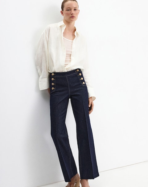 Mango Wide Leg Jeans With Side Buttons