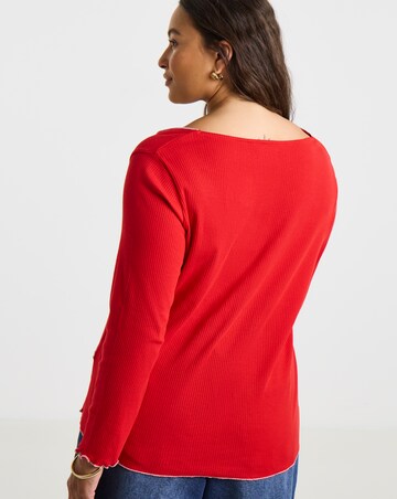 Simply Be Red Lettuce Edge Long Sleeve Top