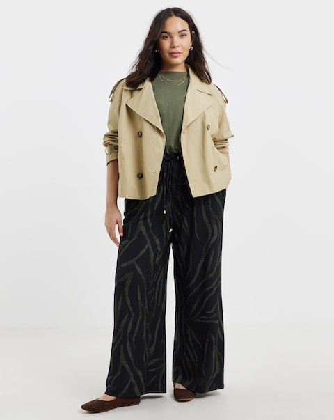 Simply Be Khaki Zebra Textured Jersey Wide Leg Trouser
